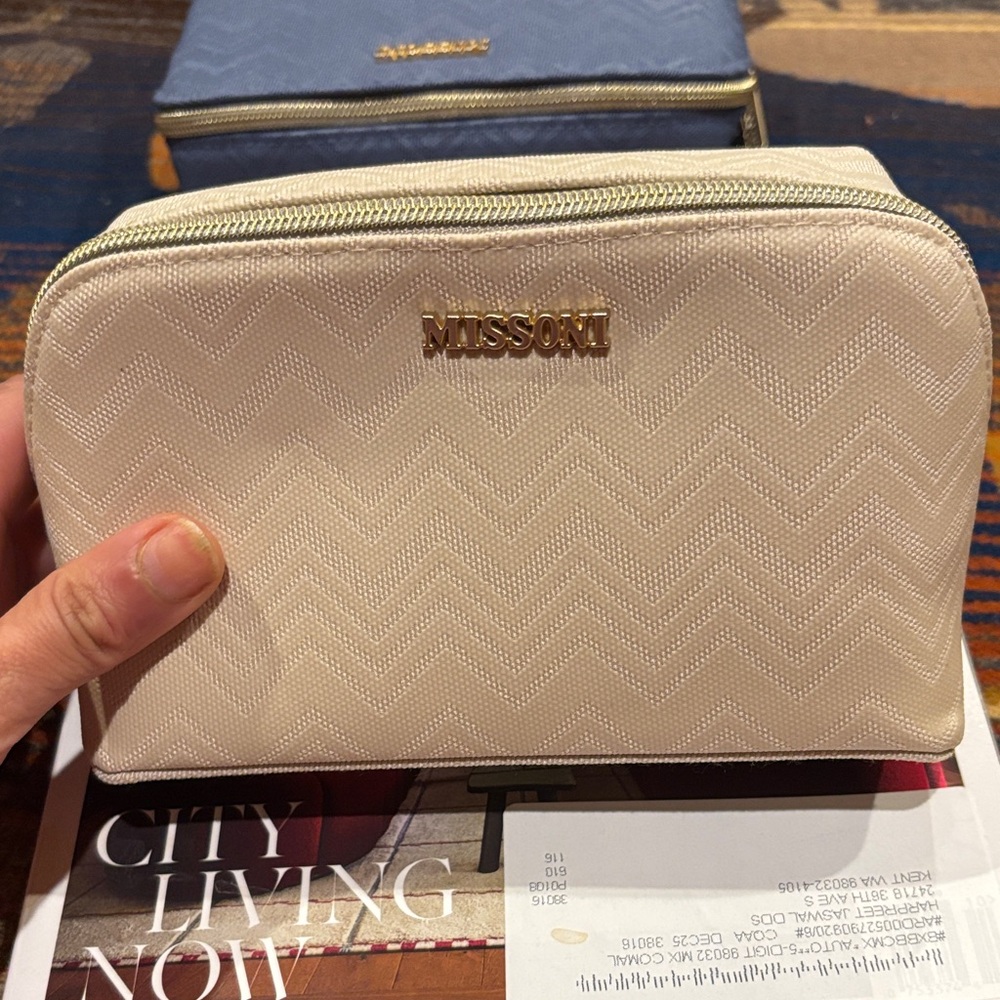 Missoni Ivory Zigzag Pouch with Gold Logo